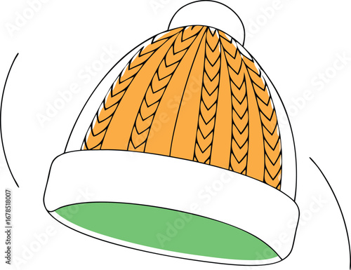 Illustration of a knitted hat with a pompom, perfect for winter and cold weather