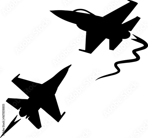 Silhouette of Dogfight Between Two Jets - Combat Scene Vector with white background 