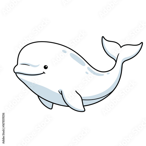 A delightful cartoon beluga whale illustration, showcasing a friendly white aquatic mammal with a cheerful smile, perfect for educational content and design.