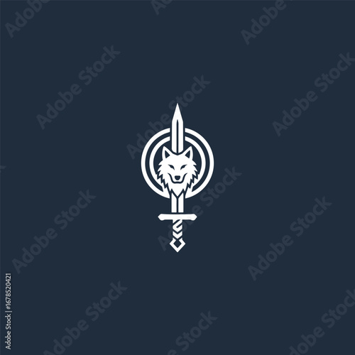 Sword wolf logo style icon design template vector illustration