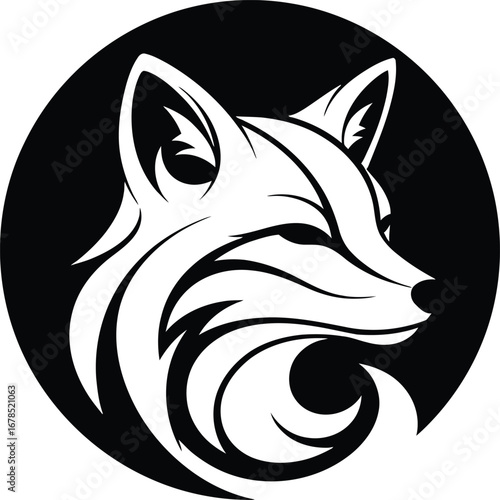 Stylized white fox head emblem on black circle background