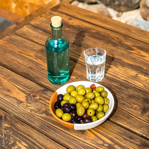 Outdoor table with drink and snacks