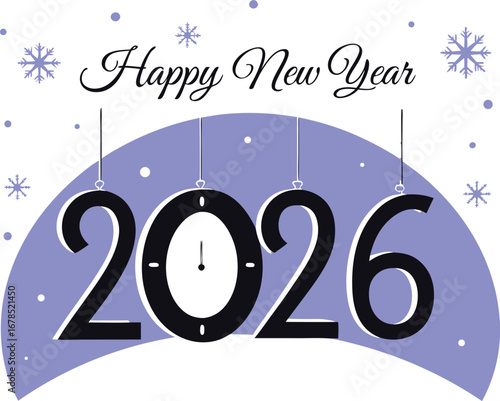 Happy new year 2026 with snowflakes, festive greeting card design for new year celebration