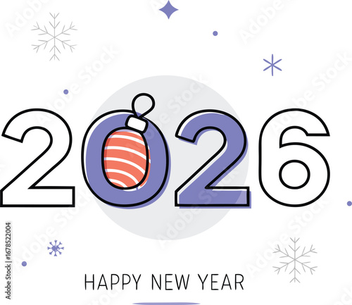 Happy new year 2026 with christmas ball for greeting card and celebration design