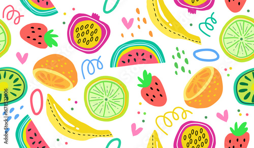 Cute mix fruits pattern background vector design