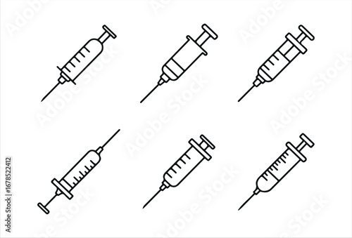 Minimalist syringe illustrations pack, suitable for medical graphics, pharmaceutical branding, and digital health apps