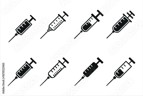 Minimalist syringe illustrations pack, suitable for medical graphics, pharmaceutical branding, and digital health apps
