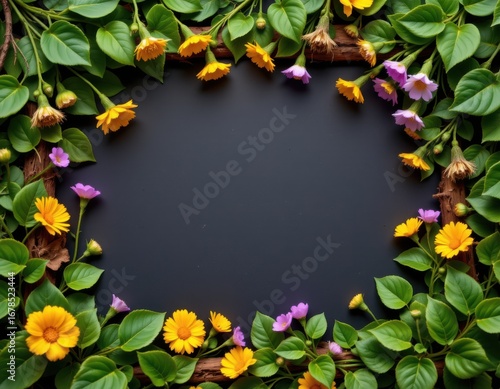 Wallpaper Mural Vibrant Floral Arrangement Round Frame with Dark Background Torontodigital.ca