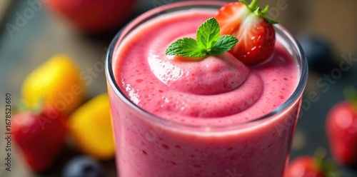 Wallpaper Mural Close-up of a vibrant, multicolored smoothie in a blender, freshly blended and ready to be enjoyed Creamy texture and swirling colors are visible , healthy, ingredients Torontodigital.ca