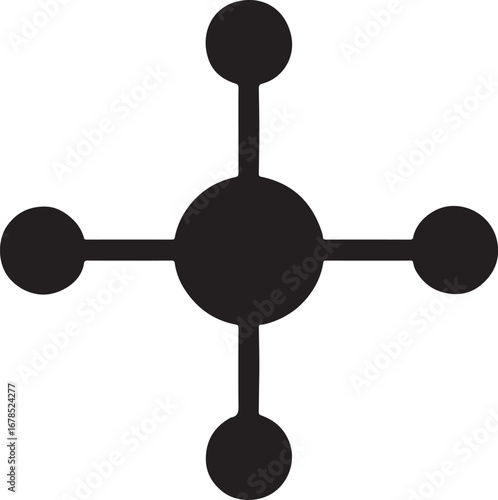 Silhouette vector of hub and spoke network icon, illustrating centralized connectivity and nodes.