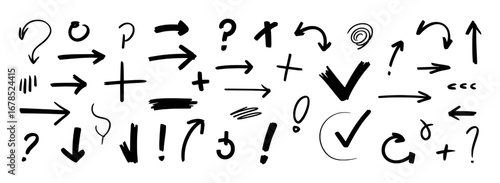 A Collection of Hand-Drawn Arrows, Checkmarks, and Symbols on a White Background