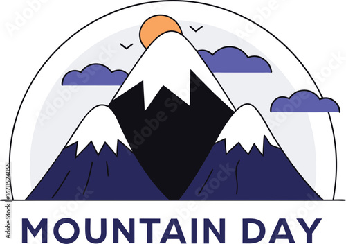 Mountain day illustration with snowy peaks, a celebration of nature and the beauty of mountainous landscapes