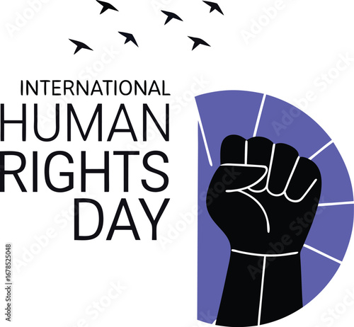 International human rights day celebration with a raised fist and birds