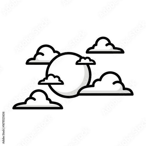 Minimalist Pixel Art of Full Moon Shines Amidst White Clouds in the Night Sky Dreamy Celestial Scene