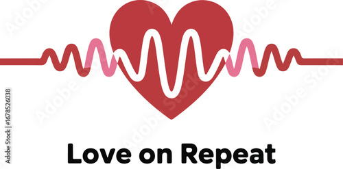 Love on repeat valentine s day t shirt flat vector design illustration isolated on transparent background