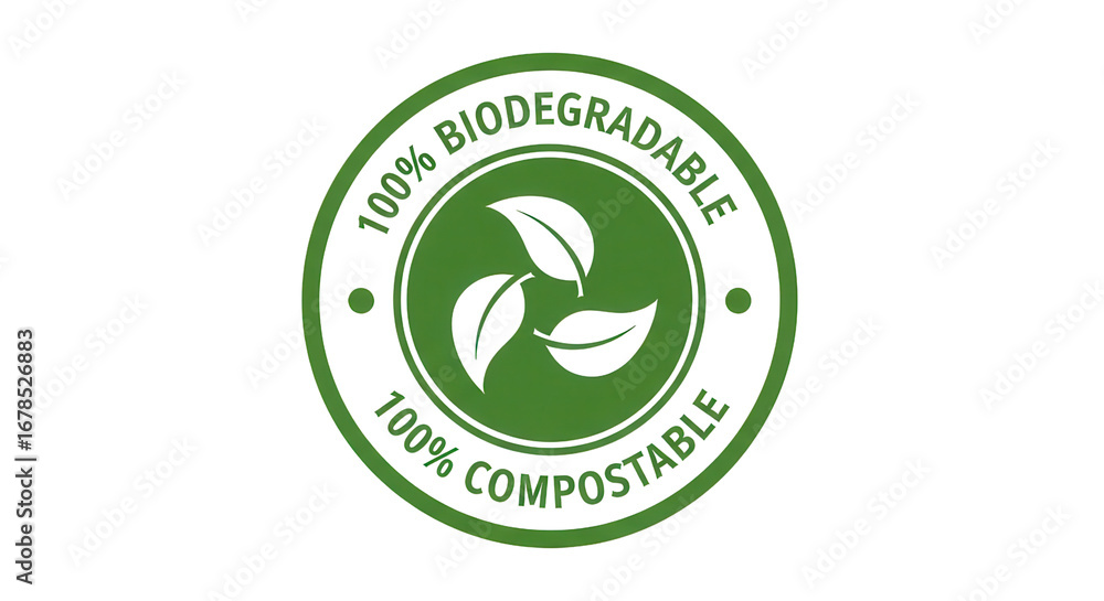 100% Biodegradable and 100% Compostable eco label isolated PNG with Transparent Background 100% Biodegradable and 100% Compostable eco label isolated PNG with Transparent Background