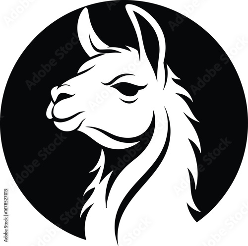 Stylized llama head in a black circle logo