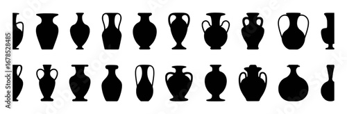 Collection of Black Silhouette Amphorae and Vases