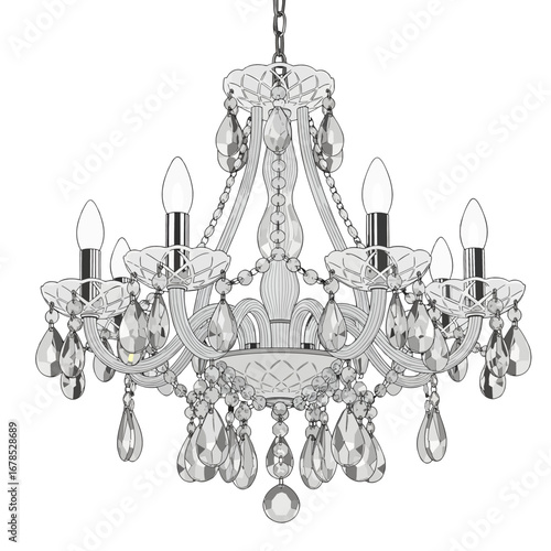 Detailed Crystal Chandelier with Elegant Design Featuring Intricate Glass Elements and Sparkling Light Fixtures for Interior Decoration on White