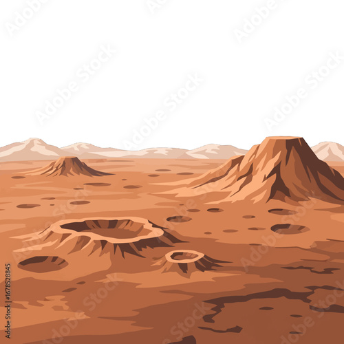 Pixelated Mars Landscape Featuring Red Terrain Mountains and Craters in an 8bit Retro Style