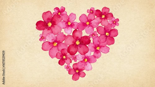  Watercolor Flower Animation Forming a Heart Shape - Mother's Day and Valentine's Day Concept