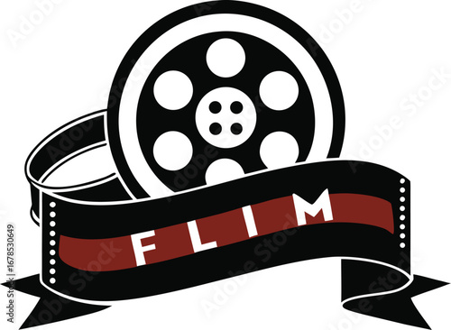 Film reel and banner with the word film in a stylized logo