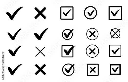 Collection of Checkmarks and Crosses in Various Styles and Contexts