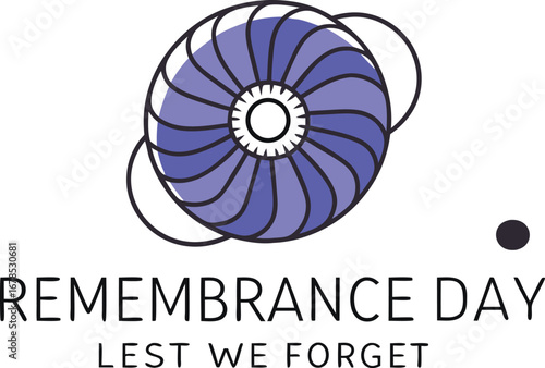 Remembrance day poppy flower symbol with lest we forget text, a day to honor veterans and remember sacrifices