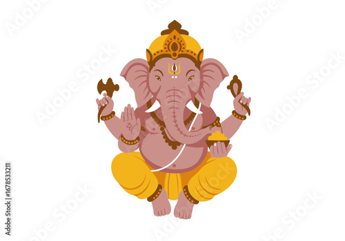 A stylized depiction of Ganesha the Hindu elephantheaded god seated