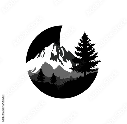 Mountain forest night scene illustration