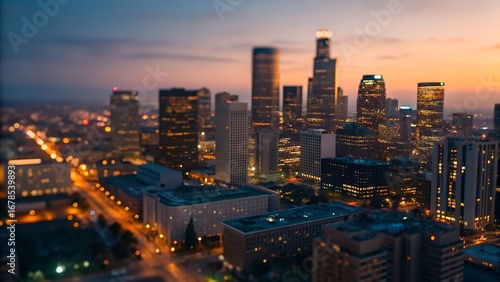 Wallpaper Mural Tilt-shift aerial night LA cityscape glowing with dreamy miniature visuals. Torontodigital.ca