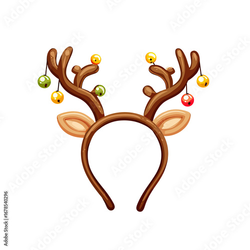A fun and festive reindeer antlers headband with colorful Christmas ornaments, a playful and cheerful accessory for holiday parties and celebrations.
