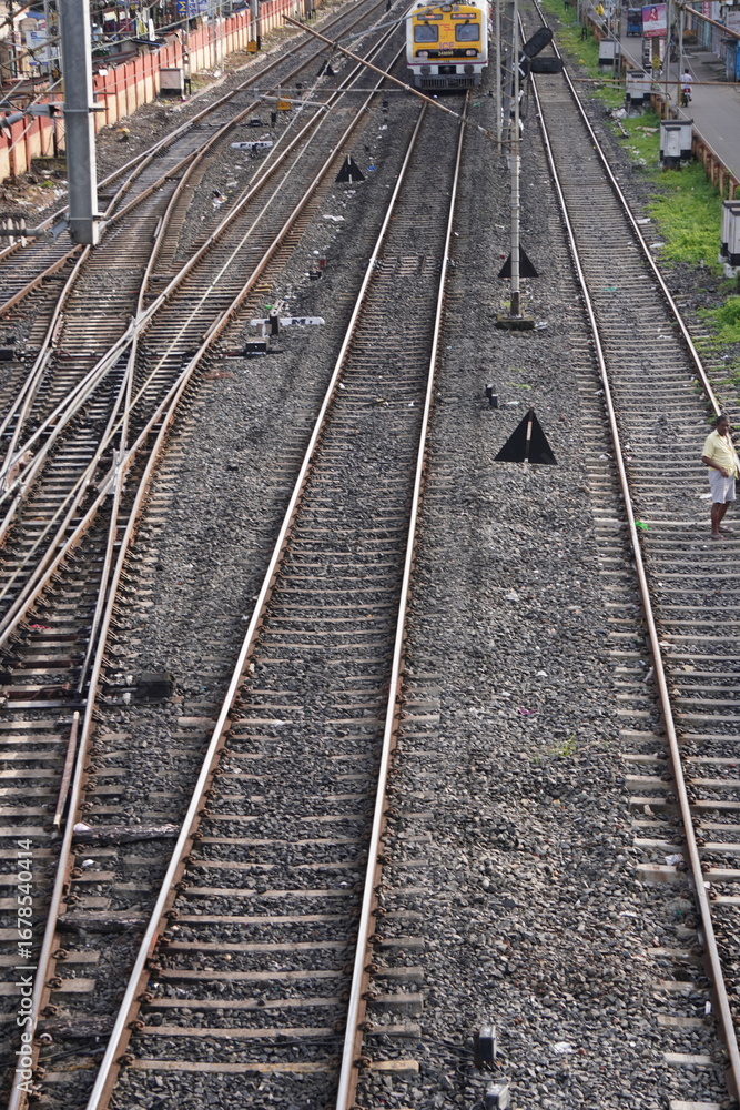 Fototapeta premium Railway Yard with Tracks and Train