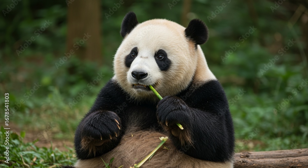 Obraz premium Giant Panda Eating Bamboo in a Forest