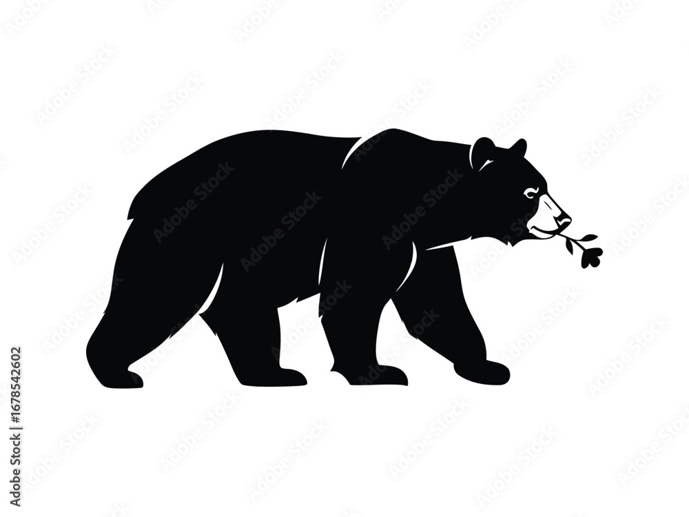 Obraz premium Black Bear Silhouette with Flower