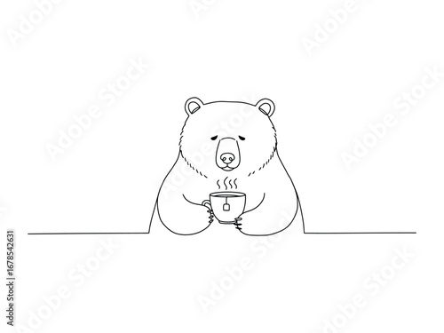 Cartoon Bear Enjoying Tea