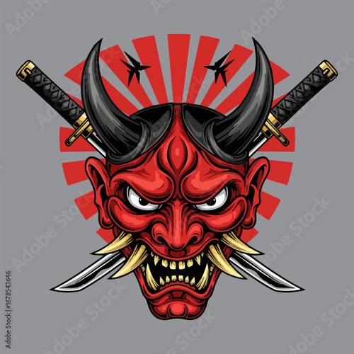 oni mask vector with katana
