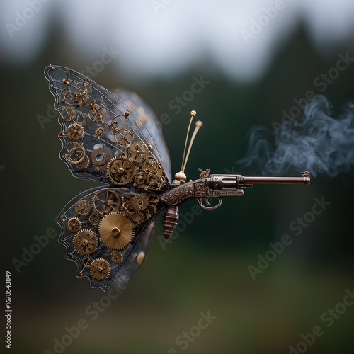 Steampunk butterfly with a gun