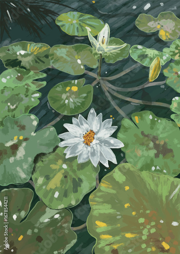 Lotus flower in water lake painting art illustration digital vector