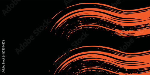 Orange and black background with dotted halftone pattern elements. Abstract brush grunge background. Retro comic book concept for your graphic design, banner, or poster, Eps 10.