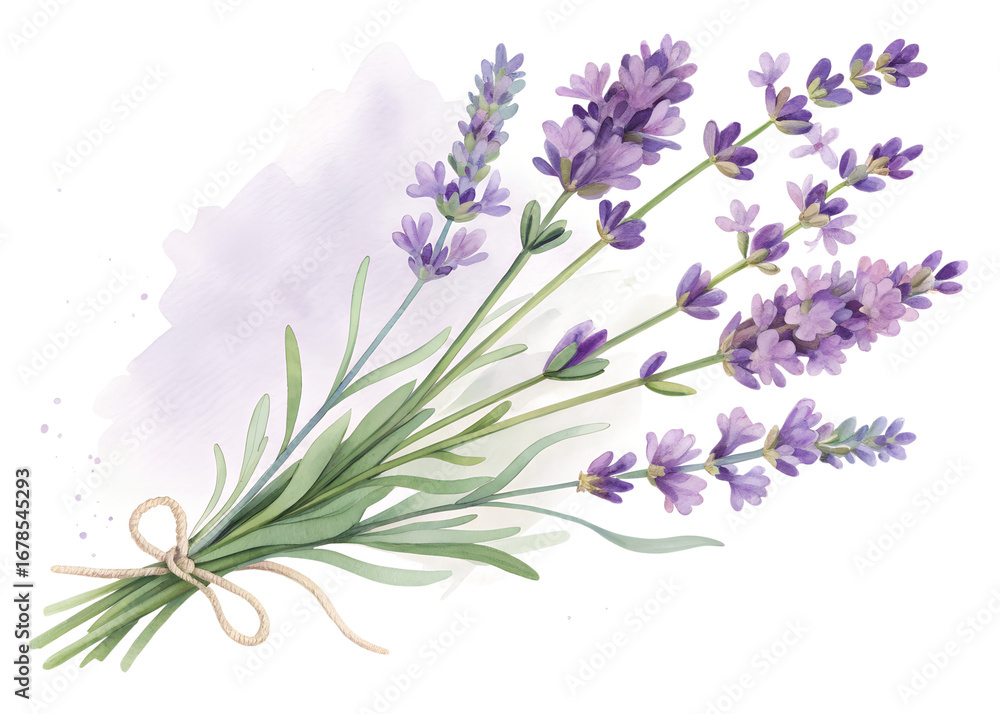 Naklejka premium Lavender Sprigs PNG – Purple Botanical Watercolor Floral Clipart for Sublimation