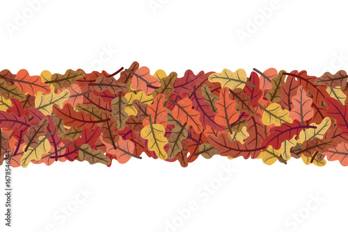 Horizontal seamless border with colorful oak leaves forming an autumn background