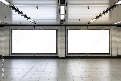 Two Blank Subway Station Advertising Billboards, Modern, Clean Design, Bright Lighting, Mockup