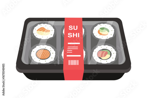 Set of sushi roll. Packaging of sushi roll. Sushi restaurant. Food packaging.