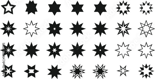 Collection of diverse star shapes for graphic design and creative projects