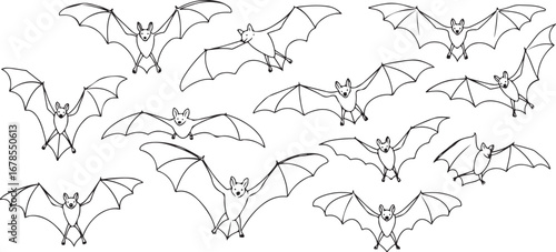 Hand-drawn Flying Bats Collection on a Transparent Background animal creature