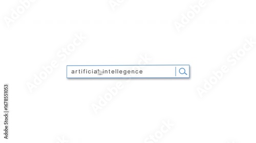 Internet search window animation, search about artificial intelligence technology with zoom in effect when typing words, with white background, 4k video animation
