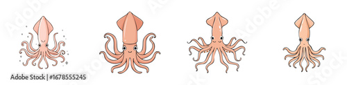 Squid vector illustration featuring a cute cartoon mix of elements in a playful and colorful style.