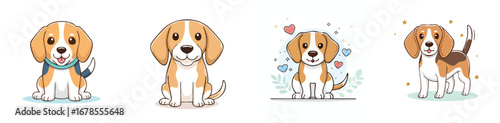 Beagle vector illustration featuring a cute cartoon mix of elements in a playful and colorful style.