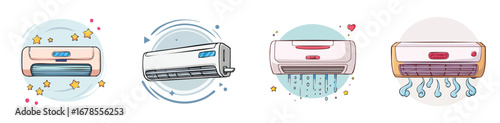 Air conditioner vector illustration featuring a cute cartoon mix of elements in a playful and colorful style.